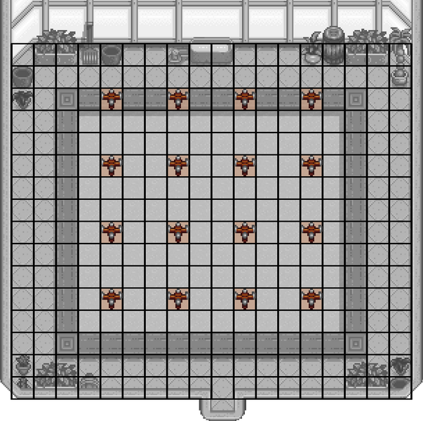 16 Quality Sprinklers. 12 crop spaces are occupied by sprinklers (-10%), leaving room for 108 plants.