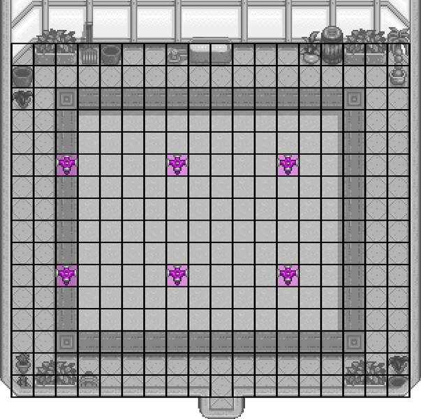 6 Iridium Sprinklers. Only 4 crop spaces are taken by sprinklers (-3.3%), leaving room for 116 plants.