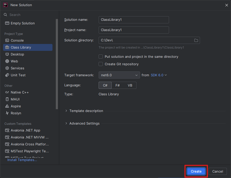 Click the "Create" button.